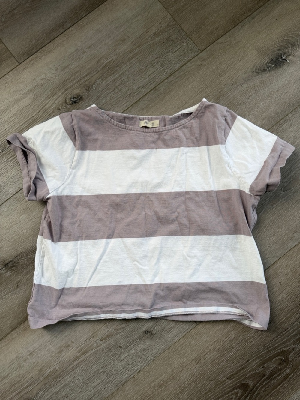 Madewell Cropped Striped Tee in White and Mauve